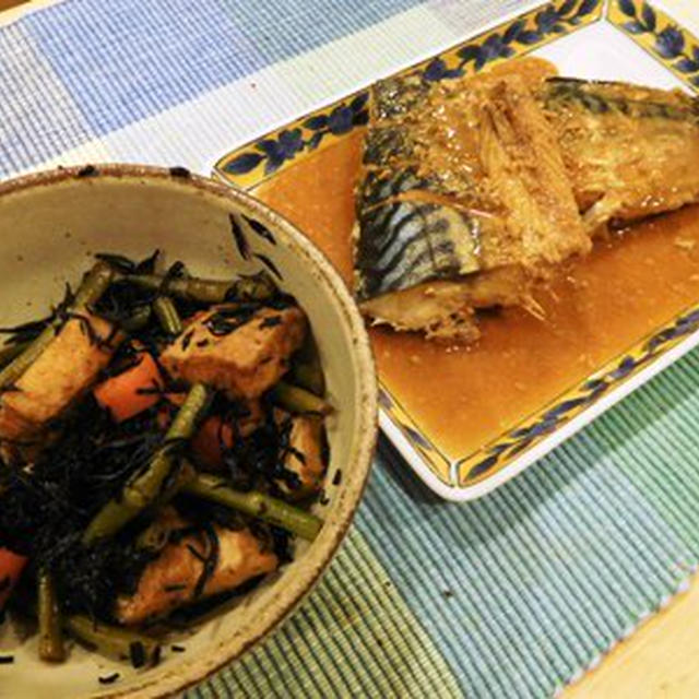 鯖の味噌煮 ～ 砂肝とごぼうの中華煮