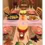 バレンタインディナー♪ 前菜・ハートパスタとりんごの豆サラダ・お肉とお魚メイン２品