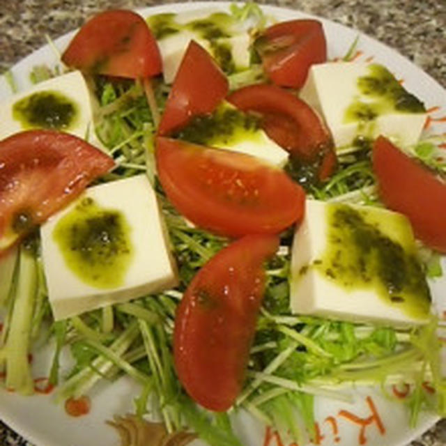 水菜とトマトと豆腐のサラダ
