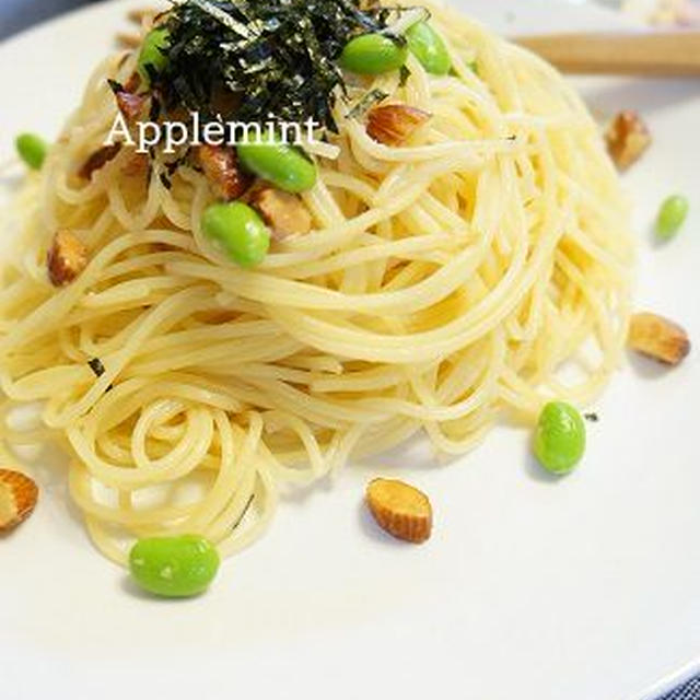 枝豆とナッツのたらこクリームスパゲティの晩ごはん