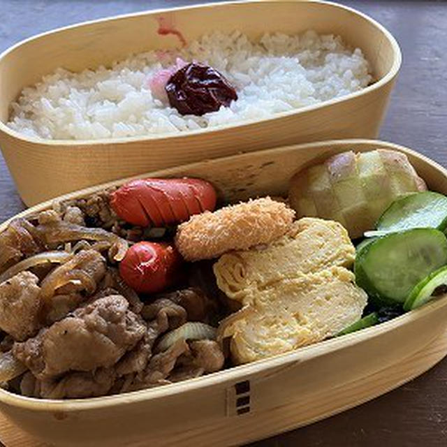 豚生姜焼き弁当。青唐辛子味噌と青唐辛子醤油作り