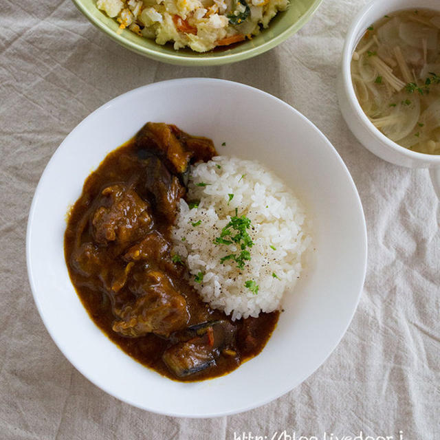 【レシピ・献立】チキンと茄子のカレー。