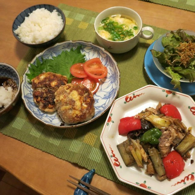 豆腐ハンバーグと鯖と野菜のエスニック炒めの晩ご飯　と　ジョウビタキ♪