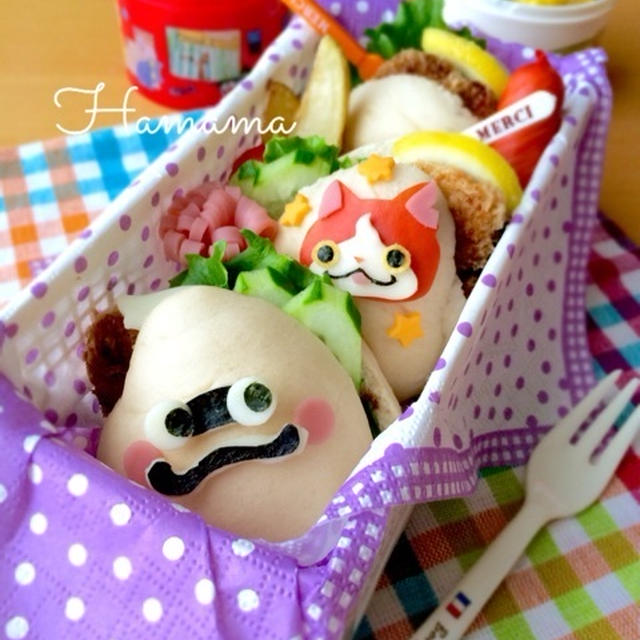 ロールパンで♡ジバニャンとウィスパーのサンドイッチ