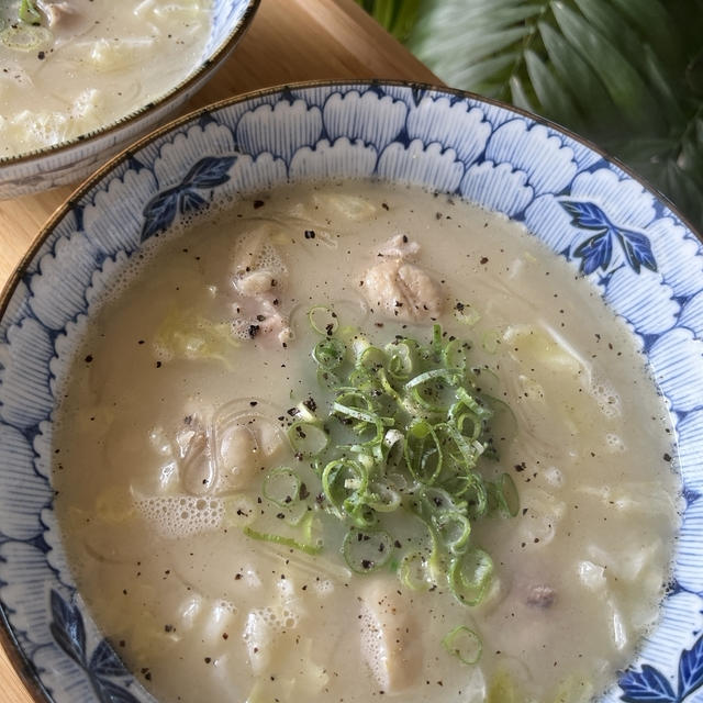 豆乳しゃぶしゃぶ 香る柚子で♪鶏肉とキャベツの春雨スープ