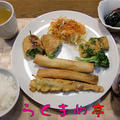 ししゃもフリッター＆春巻き＆春キャベツの揚げロール焼きの定食♪