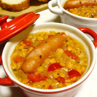 バジル香る♪焼きソーセージが入った ホクホクレッド・レンティルスープ　- Basil flavored red lentils soup with sausage -　-Recipe No.1369-