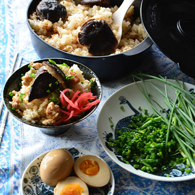 夏おかずごはん。　乾しいたけと豚肉と7月の新米　食欲戻る炊き込みご飯