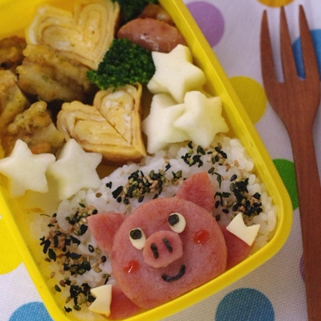 ハムで簡単ぶたさん弁当