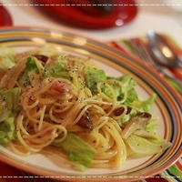 レタスシャキシャキ♪ベーコンとエリンギのクリームだしパスタ☆