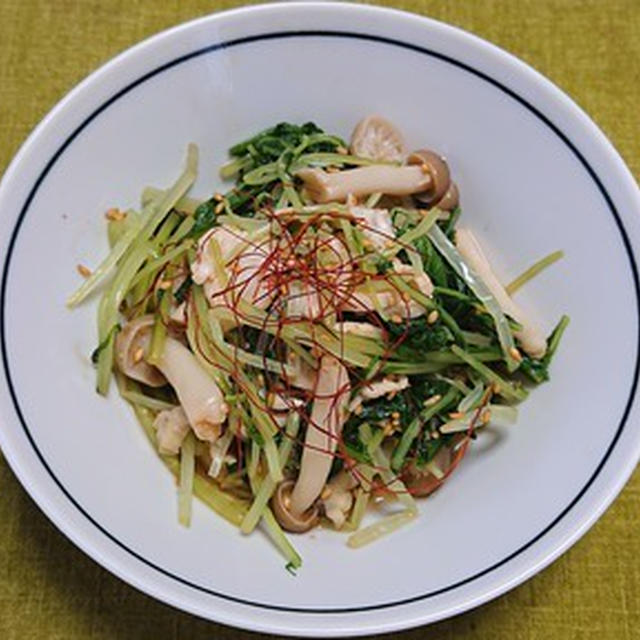 鶏むね肉と水菜とブナシメジの中華風和えもの