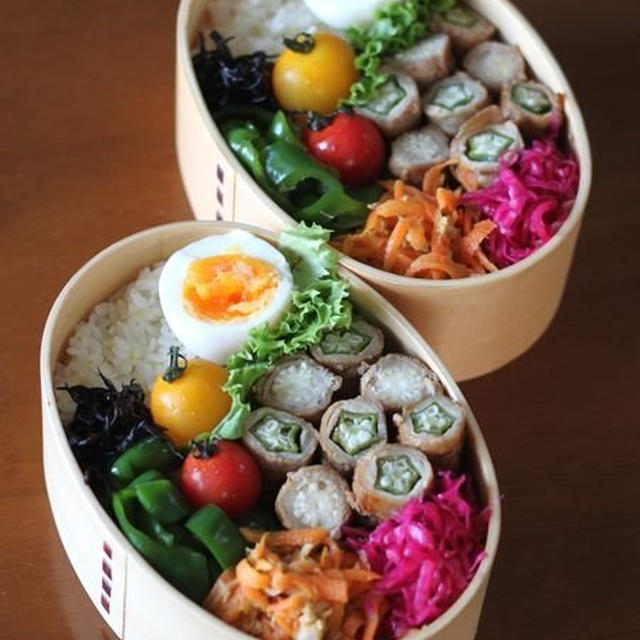オクラとヤングコーンの肉巻き ✿ あんかけがんも(๑¯﹃¯๑)♪