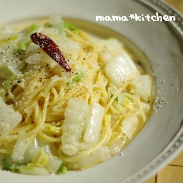 白菜使い切りレシピ3日目「白菜とアンチョビのオイルパスタ」