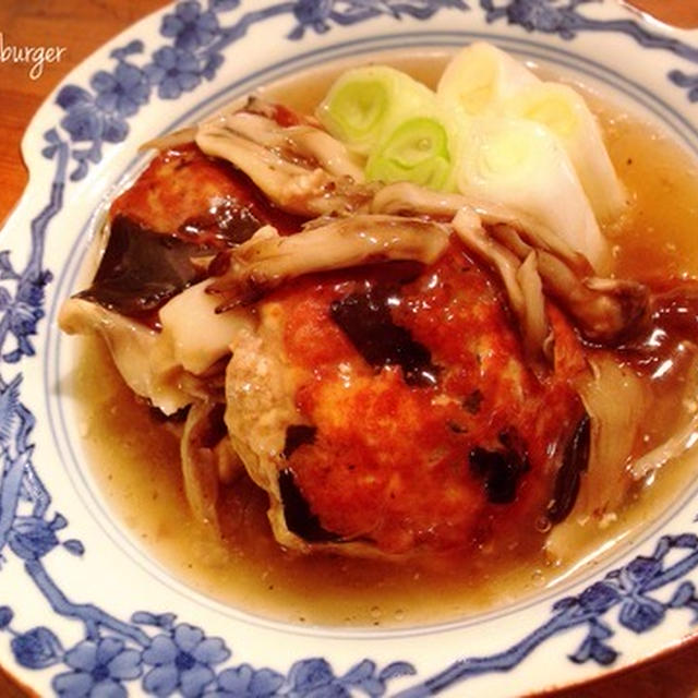 豆腐ハンバーグのマイタケ餡掛けネギ添え＆モヤシナムルとキムチなダイエット飯