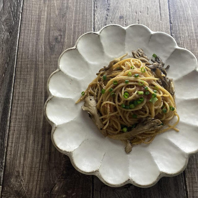 明太子と舞茸のバター醤油パスタ