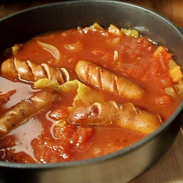 ★葛恵子のトースターパンライスクッカー de キャベツとソーセージのトマト煮込み♪