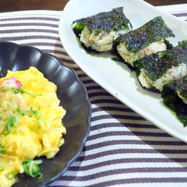 「明石焼き風だし巻かず」と、「悪魔の海苔巻きおにぎり」