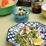 塩サバと水菜のサラダ仕立て。塩じゃが煮、万能らっきょう酢のものの晩ご飯。
