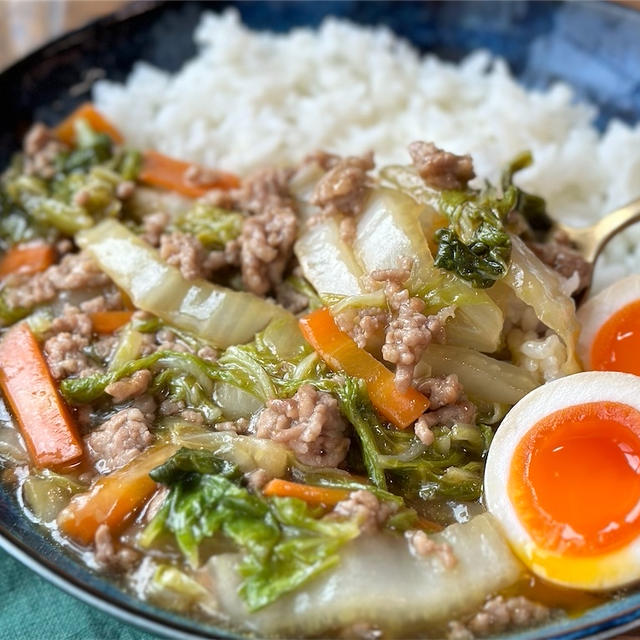 【レシピ】ささっとめちゃウマ♬白菜とひき肉のあんかけごはん♬