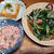 ネギトロともやしとニラ炒め。アミーマンボスのランチ。生姜焼き、南蛮、蕎麦セット