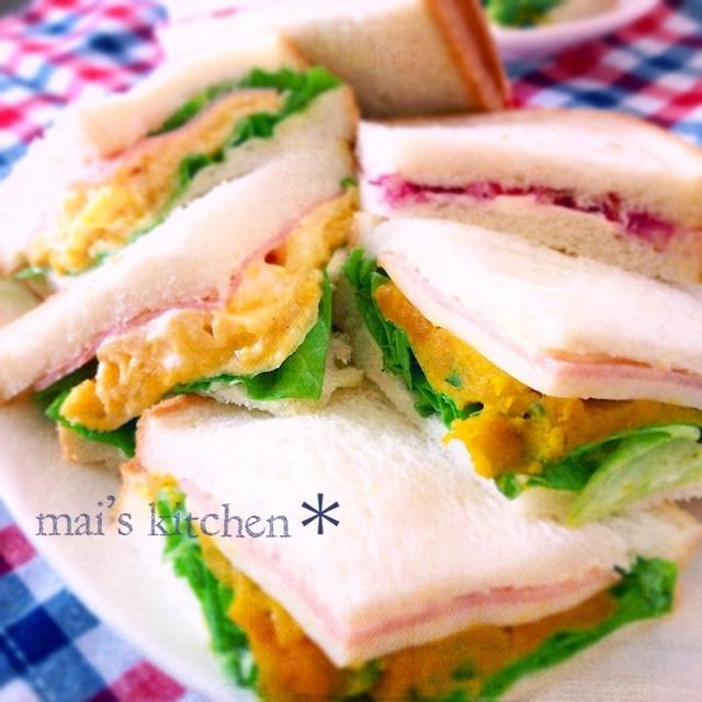 朝から幸せ♡濃厚チーズとクリーミーかぼちゃサンド♡