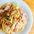 白菜とベーコンのパスタ