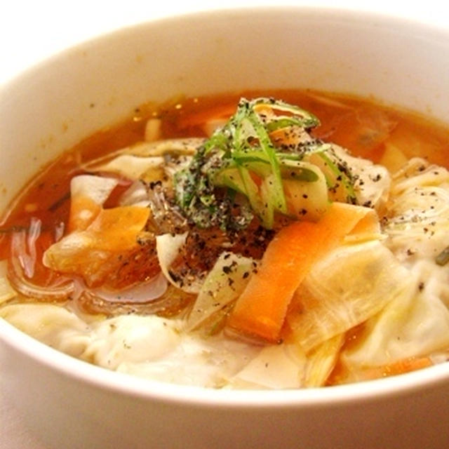 3分!!食べる紫蘇ワンタンスープとタネのリメイク