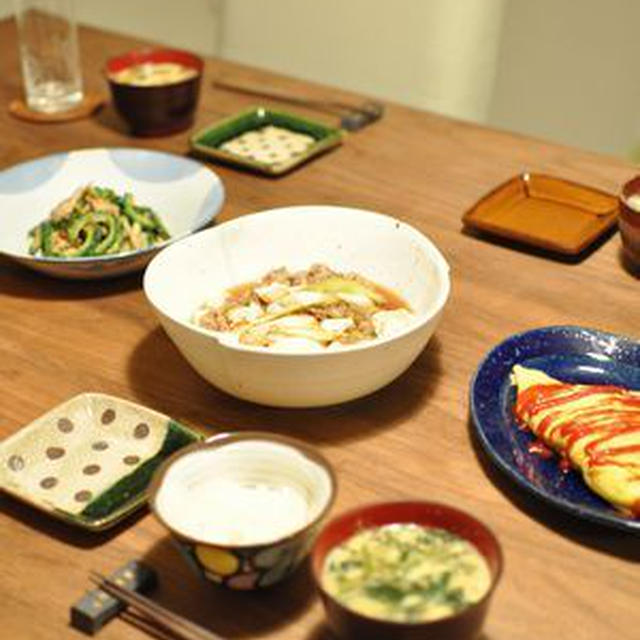 肉豆腐、ゆりりさんの*ゴーヤとツナの塩麹炒め
