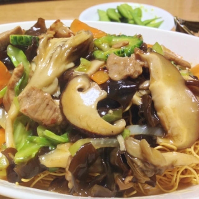 冷蔵庫整理のかた焼きそば＆メンマ♪