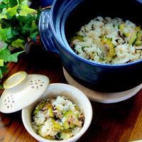宮崎の新米と乾しいたけでゴーヤと豚バラ肉の炊き込みご飯♫