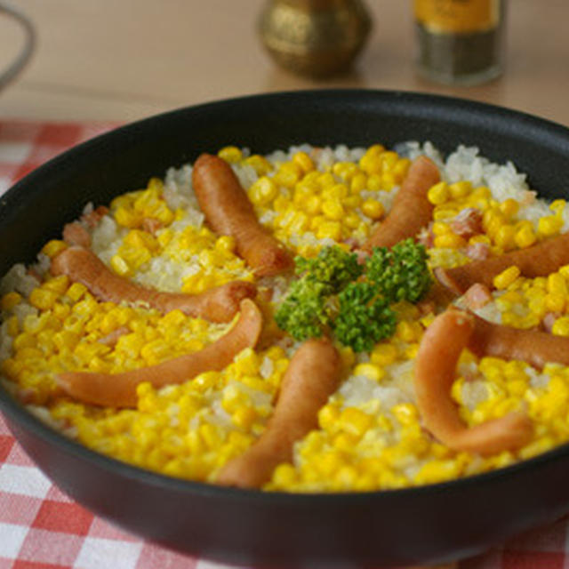とうもろこしとソーセージのピラフ