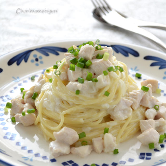 生クリームなしで簡単～コロコロチキンクリームスパゲティ。と、「秋」晩ご飯。