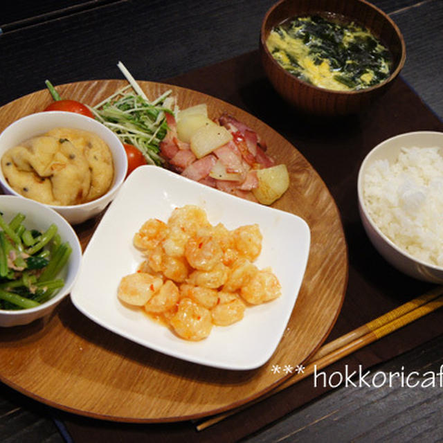 （夕飯）エビチリマヨと腸セラピー