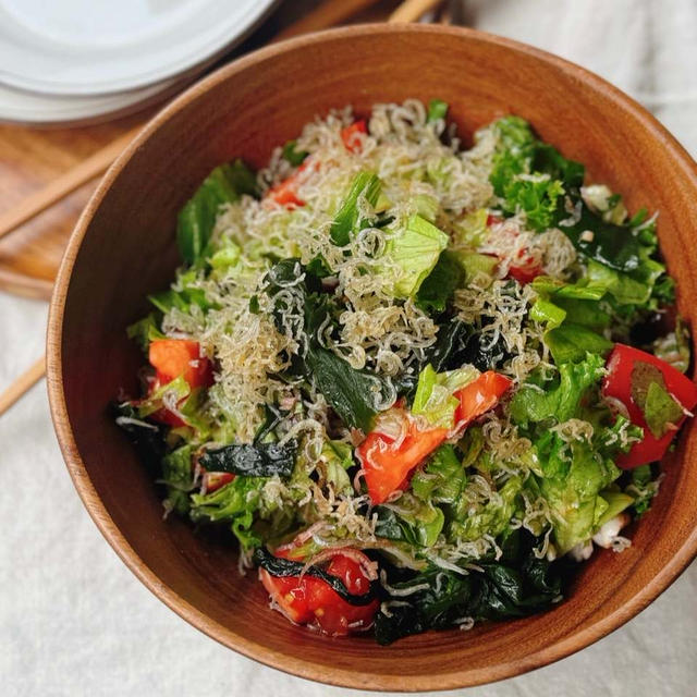 カルシウムたっぷり！野菜も豊富♪子どもにも、たくさん食べてほしい！【カリカリじゃこの梅サラダ】