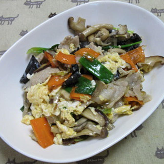 豚肉ときのこの中華風玉子炒め