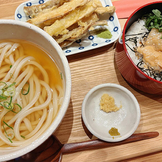 予定外のお外ランチ、牛蒡天うどん鯛めしセット