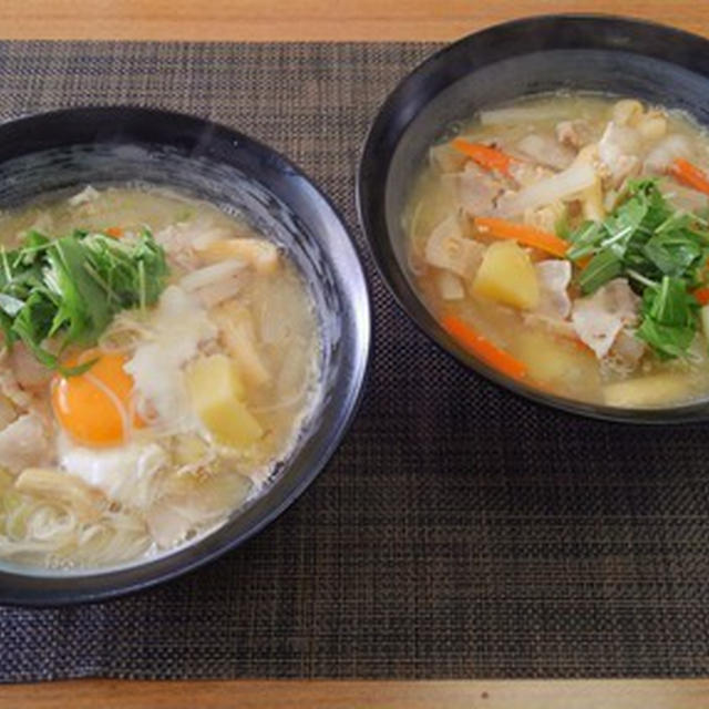 コロナ禍なので１回ですませた☆落とし玉子入り味噌にゅう麺♪☆♪☆♪