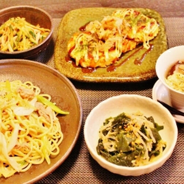 晩ご飯　ネギだく焼きそばで簡単中華風