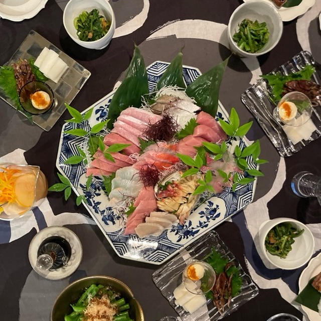 福岡のお酒「田中六五」とお魚屋さんのお刺身で、お友だちと飲み会の夜ごはん♪