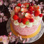ラズベリーと桜のショートケーキ