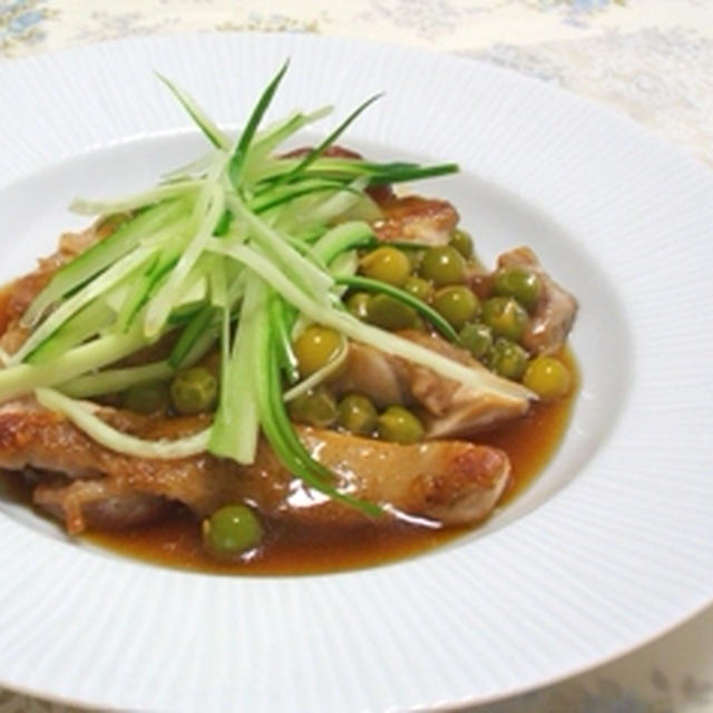 【旦那ごはん】鶏のえんどう入り甘酢あんかけ★　