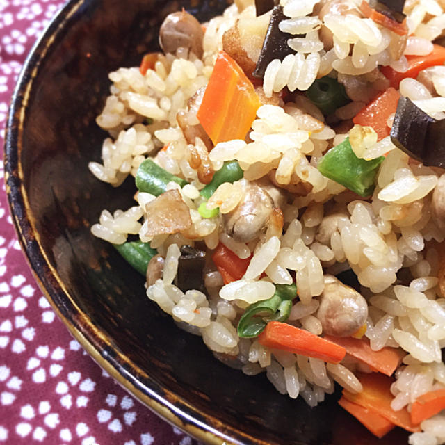 節分の福豆利用！炒り大豆の炊き込みご飯♪