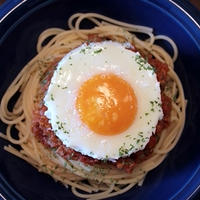 【連休後半の昼食　ミートソーススパゲッティ】