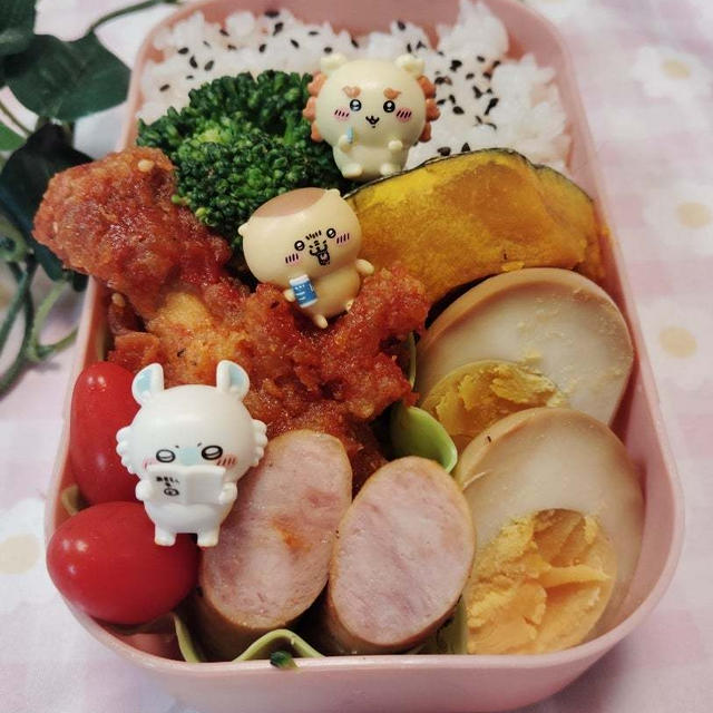 ピリ辛甘辛だれスティックと煮たまごのお弁当【残り物弁当】#節約弁当