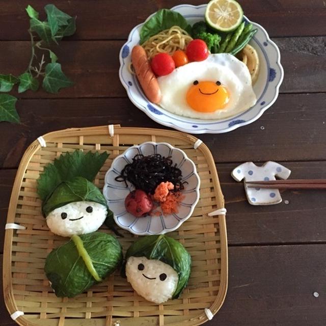 野沢菜のお漬物を巻いた＊顔むすび