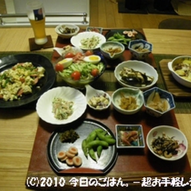 8/31の晩ごはん　冷麺と小鉢で、今日もビール系(^_-)-☆