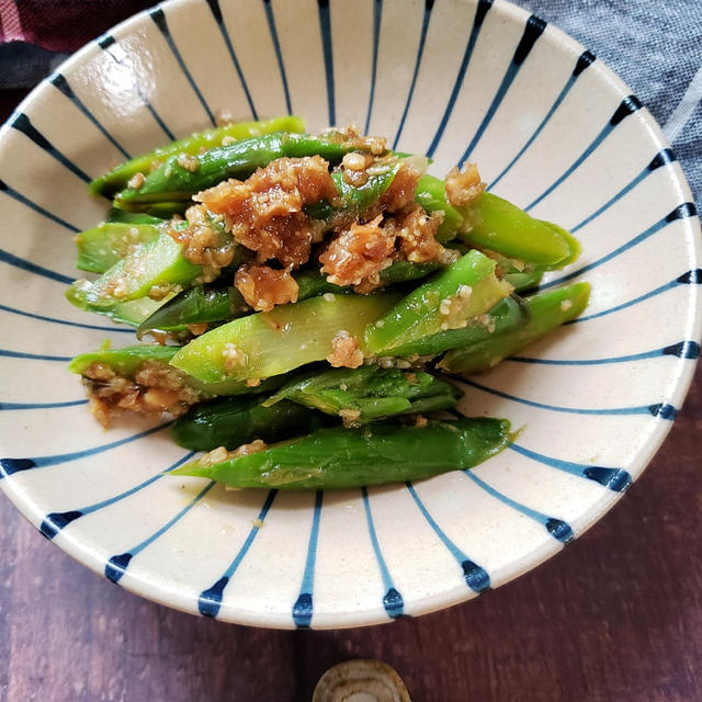 【アスパラの醤油こうじおかか和え】#調味料２つ #作り置き #お弁当