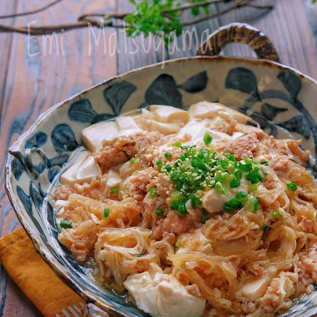 戻し不要！鶏ひき肉と豆腐と切り干し大根の春雨煮