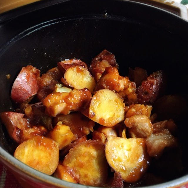 STAUBでサツマイモと鶏肉のコチュジャン煮 と くらしのアンテナ と 作ってくれたよ♪