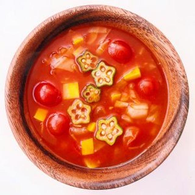 プチトマトとオクラのデトックスミネストローネスープ☆人気の夏野菜のコンソメ不使用ヘルシーレシピ！
